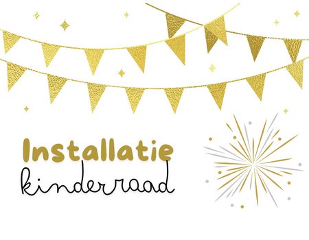illustratie met vlaggetjes en tekst installatie kinderraad