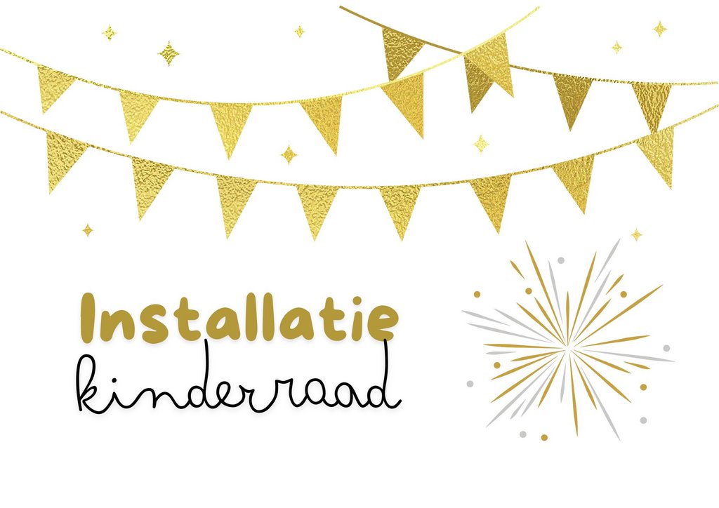 illustratie met vlaggetjes en tekst installatie kinderraad