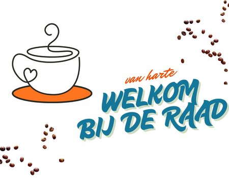 illustratie koffiekop met tekst welkom bij de raad