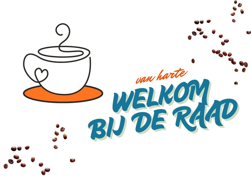 illustratie koffiekop met tekst welkom bij de raad